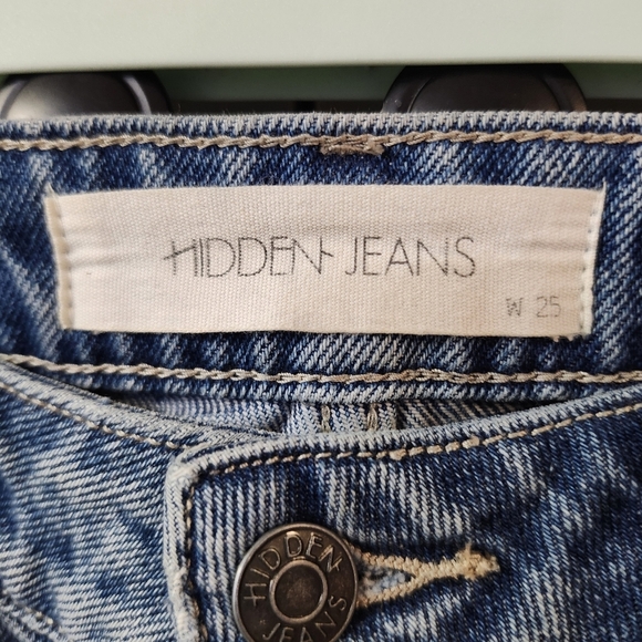 Hidden Jeans Distressed Patchwork Crop Denim Raw Hem Y2K Grunge Style Sz 25 - Picture 3 of 5